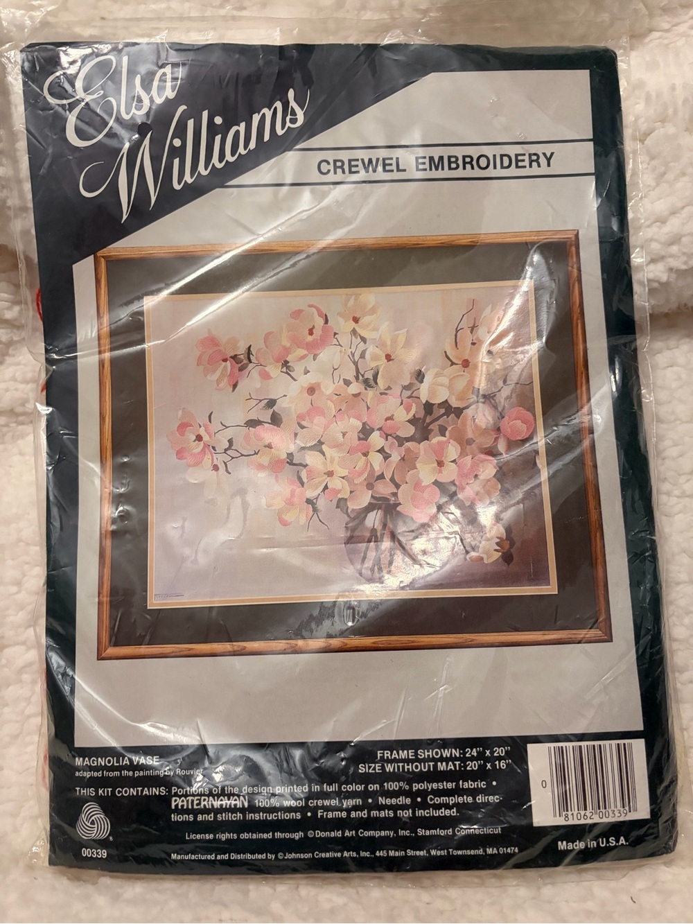 Elsa Williams Pink Magnolia Vase Crewel Embroidery Kit